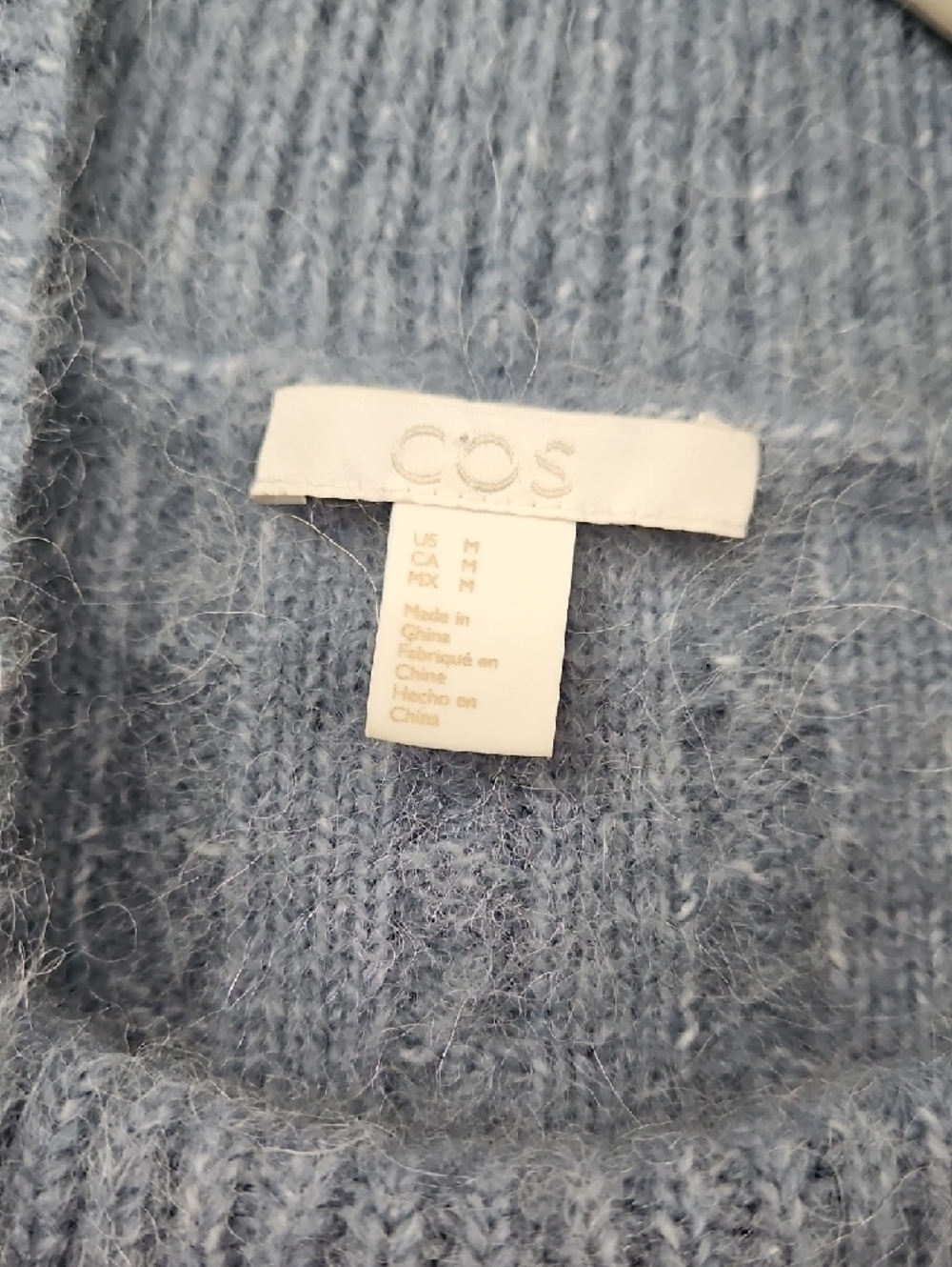 COS Soft Sky Blue Fuzzy Cable-Knit Mock Neck Sweater - Picture 2 of 3